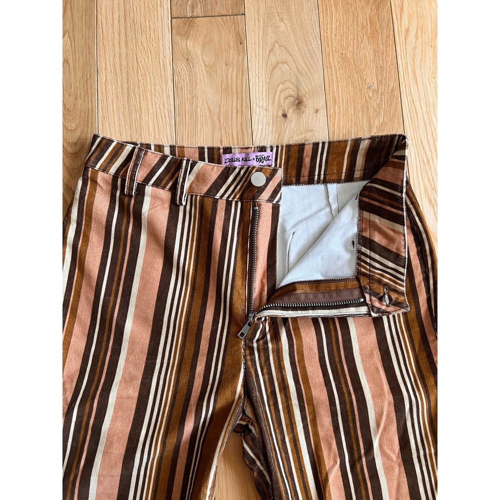 Dolls Kill x Bratz Striped Brown Corduroy Bootcut Pants High Rise Womens Size M - Picture 10 of 12